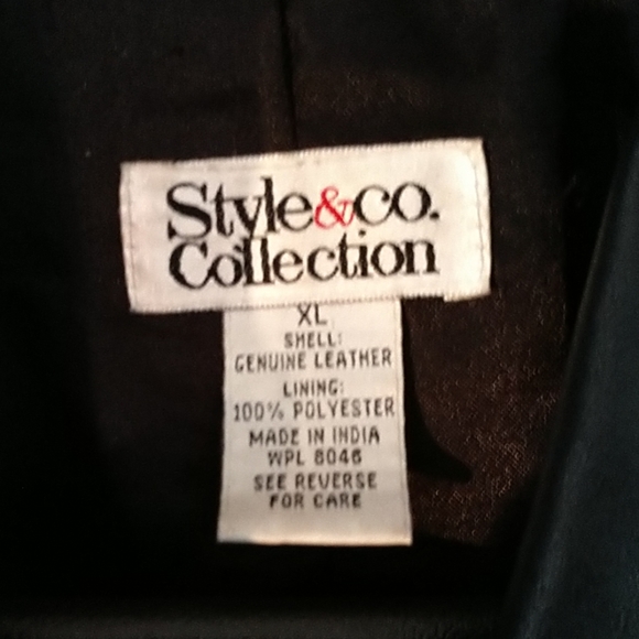 029 Style & Co Black Leather Jacket, - Picture 2 of 8